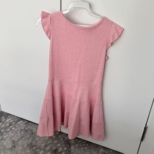 Girls' Textured Pink Flutter-Sleeve Casual Dress